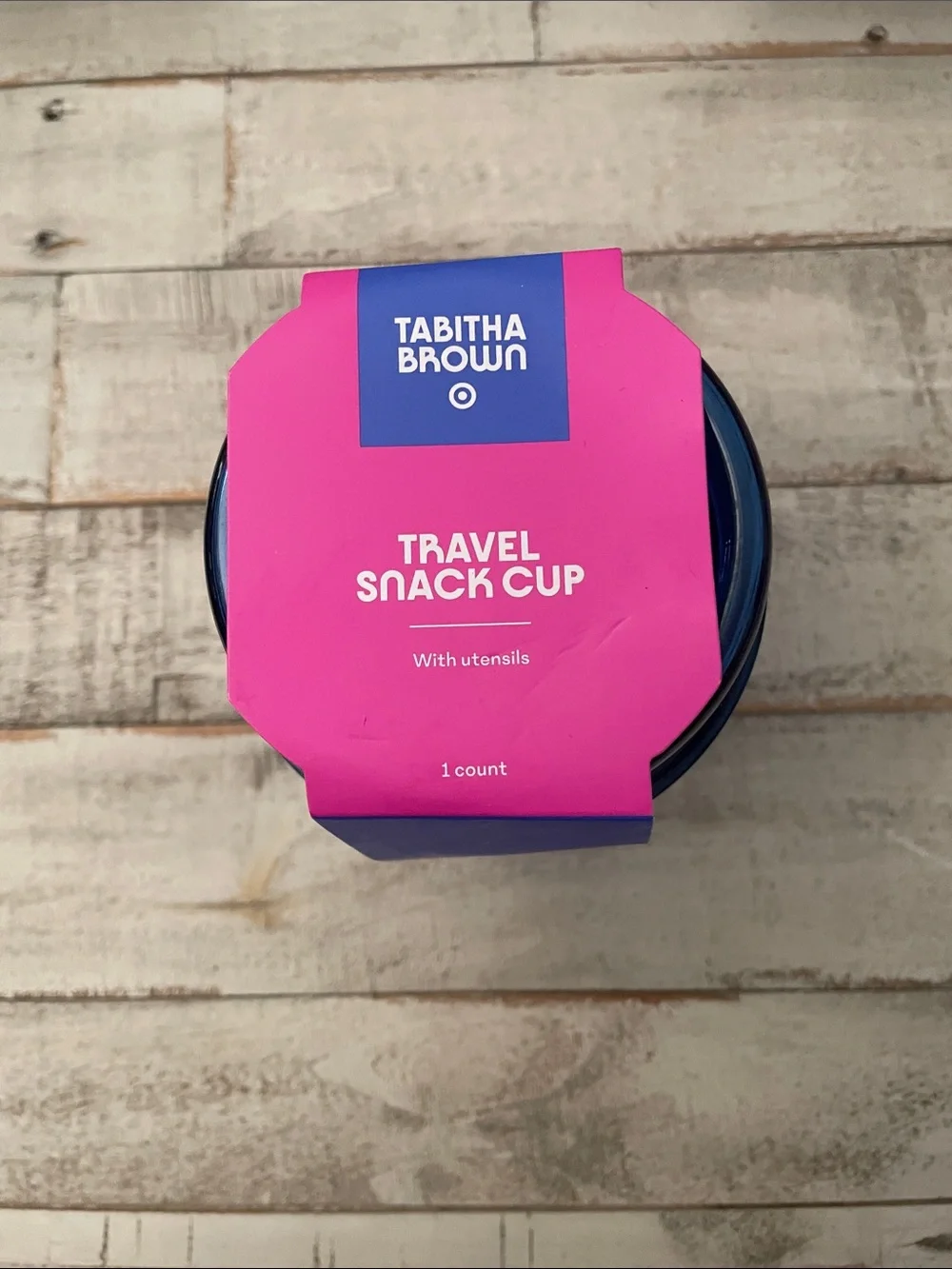 Tabitha Brown Blue Travel Snack Cup with Blue Lid